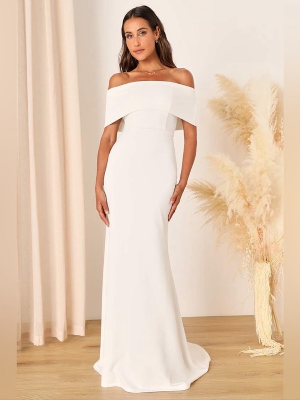 Lulus Exceptional Romance White Off-the-Shoulder Mermaid Maxi Dress